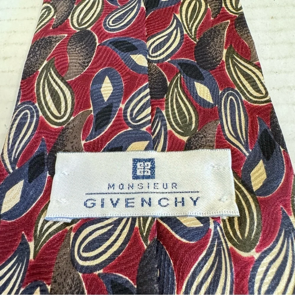 Vintage GIVENCy Monsieur Designer Silk Neck Tie Burgundy Business Preppy Classic